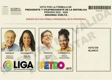  ?? Registradu­ría ?? El nuevo tarjetón para el 19 de junio, con las dos opciones y el voto en blanco.