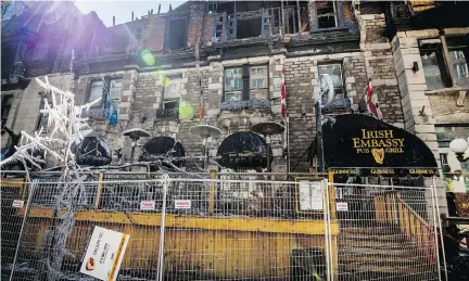  ?? PETER McCABE ?? The Irish Embassy Pub &amp; Grill, which was destroyed by fire in March, has played host to Canadian prime ministers and other political figures in recent years. Its owners say they have been touched by the outpouring of support they’ve received from patrons and the Irish community.