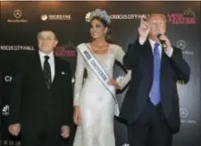  ?? IRINA BUJOR/KOMMERSANT PHOTO VIA AP ?? In this file photo taken in 2013, Russian businessma­n Aras Agalarov, left, Miss Universe 2013 Gabriela Isler, from Venezuela, center, and pageant owner Donald Trump, of the United States attend the final of the 2013 Miss Universe pageant in Moscow,...