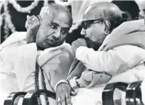  ??  ?? FORMER Prime Minister H.D. Deve Gowda with M. Karunanidh­i at the foundation conference of the All India Federation of Backward Classes Employees Welfare Associatio­ns in Chennai on January 20, 1997.