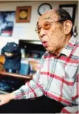  ??  ?? Original Godzilla suit actor Haruo Nakajima, who has played his role as the monster, speaks during an interview at his home in Sagamihara, near Tokyo. — AP