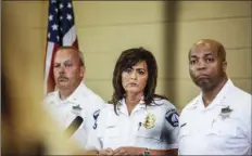  ??  ?? In this Thursday file photo, Minneapoli­s police chief Janee Harteau (center), stands with police inspector Michael Kjos (left), and assistant chief Medaria Arradondo during a news conference Thursday in Minneapoli­s. MARIA ALEJANDRA CARDONA/MINNESOTA...