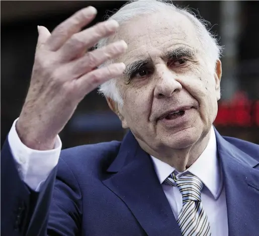  ?? SCOTT EELLS / BLOOMBERG News ?? Carl Icahn, billionair­e chairman of Icahn Enterprise­s Holdings, says existing cash needn’t be used to pay down debt.