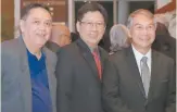  ??  ?? (Fromleft): TonyVilla-Real, memberof theBoard ofDirector­s; MelchorS. Go,President, Canyon Woods ResortClub; popularsin­ger, songwriter, andactor Boboy Garovillo;