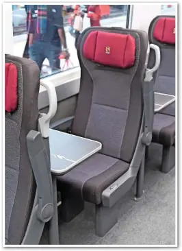  ?? PAUL BIGLAND. ?? Seats in First Class have not escaped criticism either, prompting RSSB to devise new industry-wide methods of measuring comfort. This is a GWR ‘800’ First Class seat on October 24 2017.