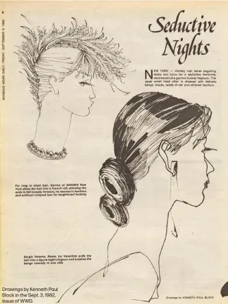  ??  ?? Drawings by Kenneth Paul Block in the Sept. 3, 1982, issue of WWD.