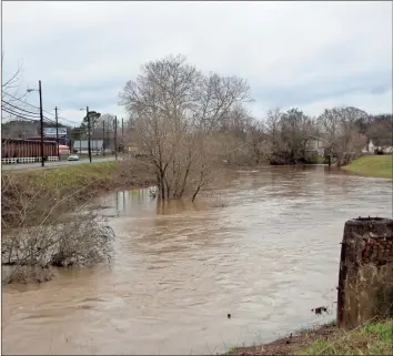  ?? / Kevin Myrick ?? Big Cedar Creek next to Goodyear Park in Cedartown was well above its usual banks after rainfall moved out of the area on Friday, Dec. 28. More rain was in the forecast for the start of 2019.