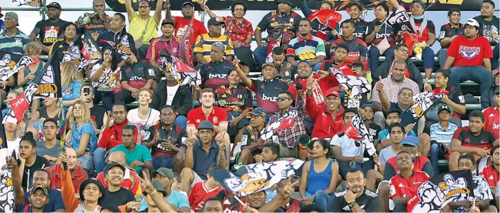  ?? ?? Fijian fans at the 2019 Super Rugby clash between Chiefs and the Crusaders.