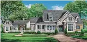  ??  ?? Southern Living’s Elberton Way design features a wine room, a master suite with a wet room, a bunk room upstairs, a back porch with a fireplace, barn doors and motorized screens to enjoy the views of the golf course.