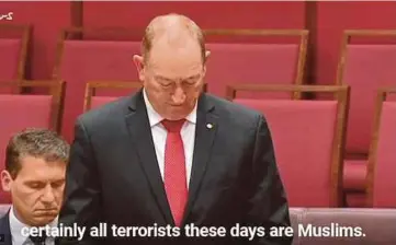  ?? - Agensi ?? SENATOR Australia, Fraser Anning, ketika membuat ucapan di Parlimen, semalam.