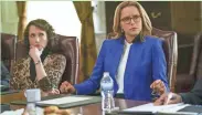  ?? CBS ?? Secretary of State Elizabeth McCord (Tea Leoni, right, with Bebe Neuwirth) takes a stand in the Season 4 finale of “Madam Secretary.” The CBS drama begins its fifth season Oct. 8.