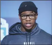  ?? Associated Press ?? Georgia defensive lineman Nolan Smith speaks during a news conference at the NFL football scouting combine, Wednesday, in Indianapol­is.