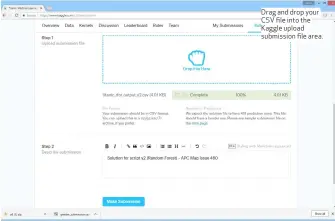  ??  ?? Drag and drop your CSV file into the Kaggle upload submission file area.