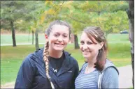  ?? Clare Dignan / Hearst Connecticu­t Media ?? Kathleen Lekko, a Marine Corps veteran, and Beth Carlin, a veteran of the U.S. Army, attend at Quinnipiac University.