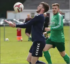  ??  ?? Ardee’s Conor McManus controls the ball on his chest during Sunday’s match at the Tollstone.