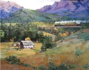  ??  ?? Line’ Tutwiler, Purple Mountain Majesty, oil on linen, 30 x 40”