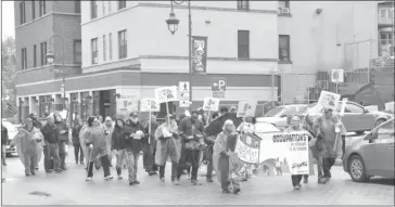  ?? COURTESY ?? Members of the Sherbrooke Tenants Associatio­n gathered on Wellington St. South in Sherbrooke Monday to protest inadequate government spending on affordable housing.