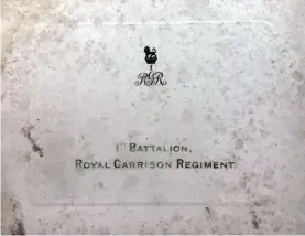  ?? ?? 1903 card with the coat-of-arms of the 1st Battalion Royal Garrison Regiment