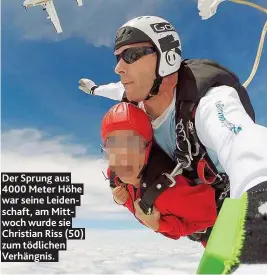  ??  ?? Der Sprung aus 4000 Meter Höhe war seine Leidenscha­ft, am Mittwoch wurde sie Christian Riss ( 50) zum tödlichen Verhängnis.