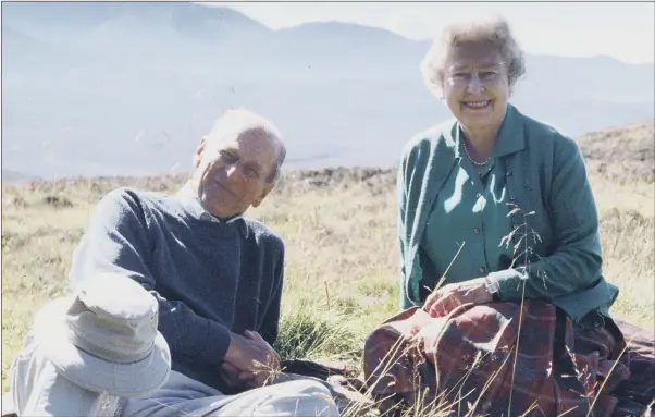  ?? PICTURE: THE COUNTESS OF WESSEX ?? AT EASE: A personal photograph of the Queen and the Duke of Edinburgh at the top of the Coyles of Muick in Scotland during an afternoon walk, taken by the Countess of Wessex in 2003.