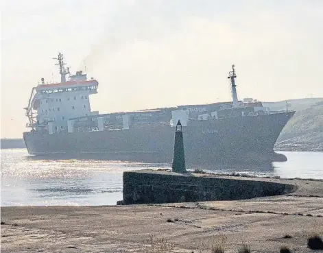  ??  ?? OFF COURSE: The freight ferry MV Arrow ran aground in Aberdeen Harbour last June. Picture by Michael Bracken.