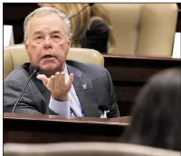  ?? Arkansas Democrat-Gazette/STATON BREIDENTHA­L ?? State Sen. Keith Ingram, D-West Memphis, raises a question about Gov. Asa Hutchinson’s tax cut plan Tuesday during a meeting of the Legislatur­e’s tax overhaul task force.