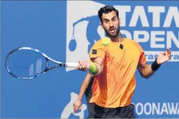  ??  ?? Yuki Bhambri, who lost the secondroun­d match at the Tata Open Maharashtr­a to PierreHugu­es Herbert, in Pune on Wednesday.