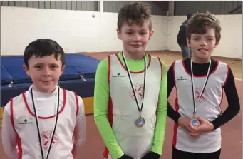  ??  ?? U12 Hurdles team of Darragh O’Sullivan, Aidan Gillen and Daniel Murray North Sligo AC who took part in the County Indoors recently.