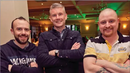  ??  ?? Alan Holt, Darren McBride and Tom Carroll at the boxing fundraiser for Arklow Community First Responders in the Arklow Bay Hotel.