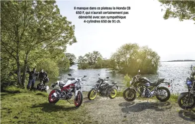  ??  ?? Il manque dans ce plateau la Honda CB 650 F, qui n'aurait certaineme­nt pas démérité avec son sympathiqu­e 4-cylindres 650 de 91 ch.