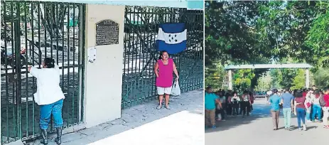  ??  ?? PRESIÓN. El instituto Luis Bográn amaneció cerrado; el paro es indefinido. En La Ceiba, decenas de estudiante­s no pudieron recibir clases.