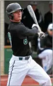  ?? RANDY MEYERS — THE MORNING JOURNAL ?? Elyria Catholic’s Colden Schemmel watches his hit go foul against Bay on May 2at Oberlin College.