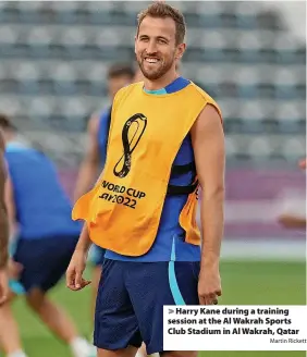  ?? Martin Rickett ?? Harry Kane during a training session at the Al Wakrah Sports Club Stadium in Al Wakrah, Qatar