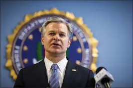  ?? JOHN C. CLARK — THE ASSOCIATED PRESS ?? FBI Director Christophe­r Wray speaks at the FBI Norfolk Field Office in Chesapeake, Va., on Feb. 15.