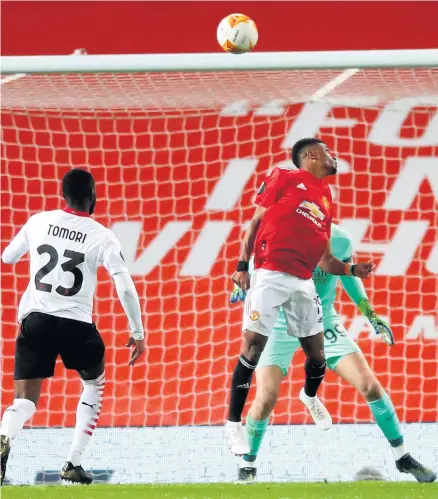  ??  ?? Instant impact: Manchester United’s Amad Diallo (centre) scores