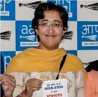  ??  ?? POTENTIAL CANDIADTE: AAP’s Atishi Marlena has played crucial role in transformi­ng the schools and is contesting from East Delhi