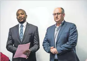  ?? Photo: Delwyn Verasamy ?? Last laugh? Mmusi Maimane and Athol Trollip were spared from taking any blame for the DA’S disastrous loss in Jo’burg.