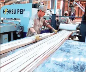  ??  ?? A worker processes wooden planks at Quang Nam Industry Wood Joint Stock Com-