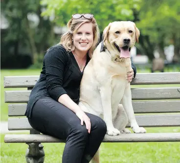  ?? JEFF WASSERMAN FOR POSTMEDIA ?? Emma Harris, founder and Chief executive of Healthy Pets, with her dog Bo, the startup’s Chief Inspiratio­n Officer.