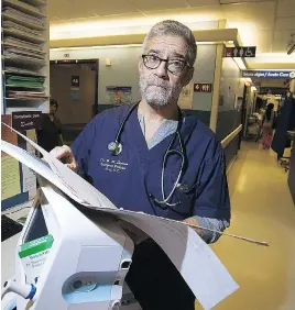 ?? PIERRE OBENDRAUF ?? Dr. Mitch Shulman has worked in emergency rooms for more than 30 years. He says the number of injuries from sidewalk falls could be higher, but for the fact many frail and elderly people simply don’t dare venture outside to take their chances.