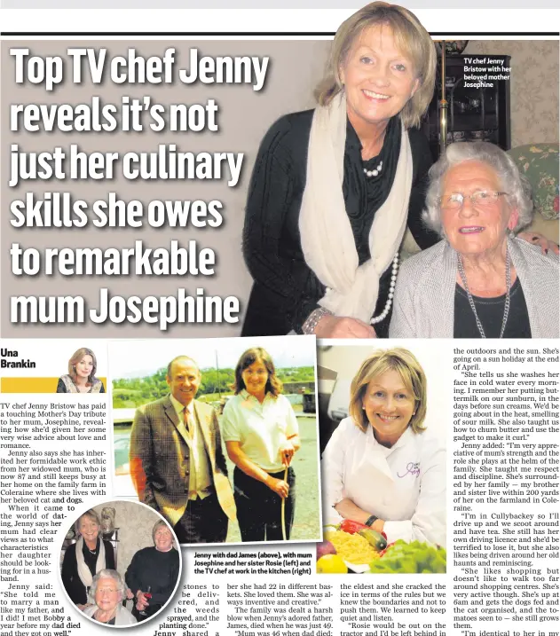  ??  ?? Jenny with dad James (above), with mum Josephine and her sister Rosie (left) and the TV chef at work in the kitchen (right) TV chef Jenny Bristow with her beloved mother Josephine