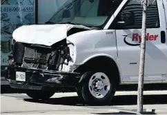  ?? FRANK GUNN / THE CANADIAN PRESS ?? The van used in Monday’s attack in Toronto. The use of vehicles as weapons is a growing global phenomenon.