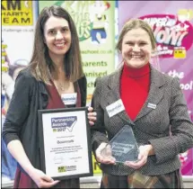  ??  ?? Dominic Di Cara, left, of Mecure Maidstone and Kate Rumsby and Malou Bengtsson-Wheeler of Beanstalk at the KM Charity Team Partnershi­p Awards