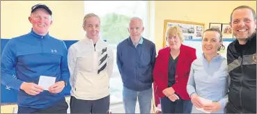  ?? ?? Kilfeacle Grade 6 winners: Paddy Leonard (left) alongside playing partner, Marie O’Neill, who won the grade 6 mixed doubles at Kilfeacle on Sunday. On the right are the runners up, Mark Talbot and Jennifer Killeen from the Kilfeacle club as well as the club president and competitio­n organiser.