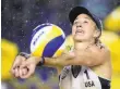  ?? Alexandre Loureiro / Getty Images 2018 ?? Kerri Walsh Jennings has been holding online talks with young volleyball players.