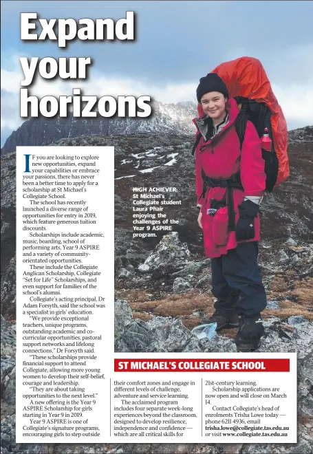  ?? HIGH ACHIEVER: St Michael’s Collegiate student Laura Phair enjoying the challenges of the Year 9 ASPIRE program. ??