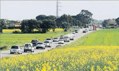  ?? PERE DURAN / NORD MEDIA ?? LA VANGUARDIA
El tren tramvia circularia en paral·lel a les carreteres, com en aquest tram de la C-66 de Llofriu