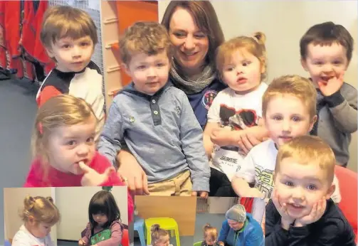  ??  ?? Cheryl Thomas with children at Meithrinfa Ser Bach in Llangefni. Left: Nest Jones helps the children put together a healthy morning snack