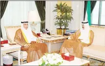  ??  ?? From left: HH the Deputy Amir with Sheikh Thamer Ali Sabah, Bakheet Al-Rasheedi and newly-appointed ambassador of Saudi Arabia.