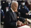  ?? J. SCOTT APPLEWHITE — THE ASSOCIATED PRESS ?? President Joe Biden speaks during a ceremony to honor slain U.S. Capitol Police officer William “Billy” Evans as he lies in honor at the Capitol in Washington.